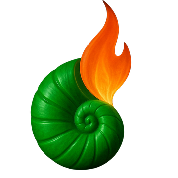 The NuTorch logo: a green nautilus shell with a flame